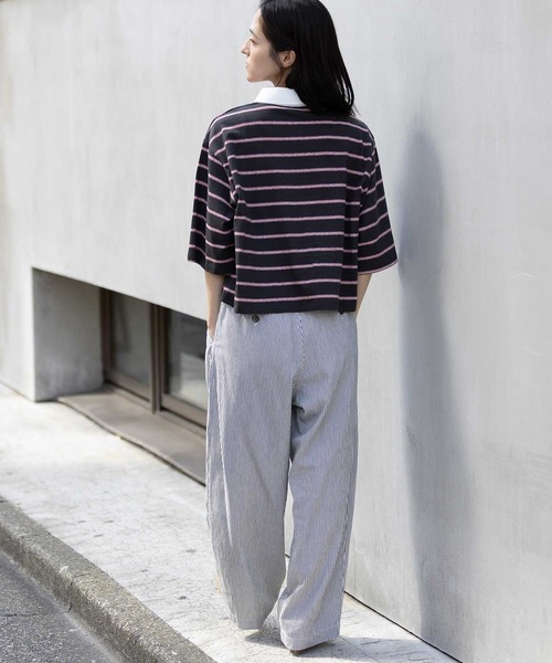 Munich（ミューニック）の「ホワイトデニム＆ヒッコリー ワイドイージーパンツ（デニムパンツ・レディース・ホワイト/オフホワイト/ネイビー・M/S）」の17枚目の写真