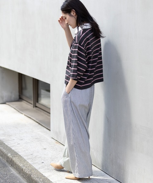 Munich（ミューニック）の「ホワイトデニム＆ヒッコリー ワイドイージーパンツ（デニムパンツ・レディース・ホワイト/オフホワイト/ネイビー・M/S）」の18枚目の写真