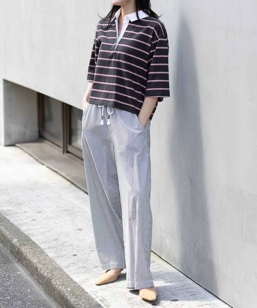 Munich（ミューニック）の「ホワイトデニム＆ヒッコリー ワイドイージーパンツ（デニムパンツ・レディース・ホワイト/オフホワイト/ネイビー・M/S）」の19枚目の写真