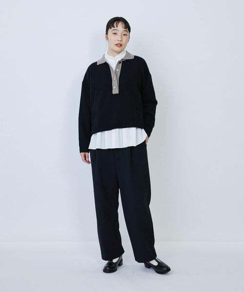 LOISIR（ロワズィール）の「ウール天竺ポロニット（ニット/セーター・レディース・ブラック/オフホワイト・FREE）」の19枚目の写真