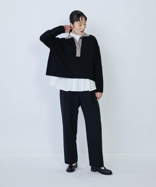 LOISIR（ロワズィール）の「ウール天竺ポロニット（ニット/セーター・レディース・ブラック/オフホワイト・FREE）」の13枚目の写真