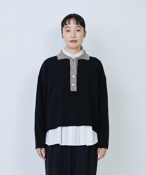 LOISIR（ロワズィール）の「ウール天竺ポロニット（ニット/セーター・レディース・ブラック/オフホワイト・FREE）」の16枚目の写真