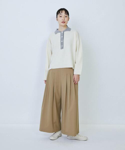 LOISIR（ロワズィール）の「ウール天竺ポロニット（ニット/セーター・レディース・ブラック/オフホワイト・FREE）」の7枚目の写真