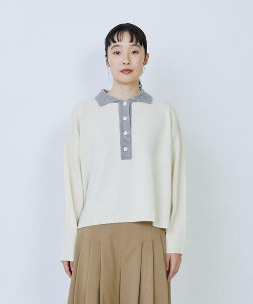 LOISIR（ロワズィール）の「ウール天竺ポロニット（ニット/セーター・レディース・ブラック/オフホワイト・FREE）」の11枚目の写真