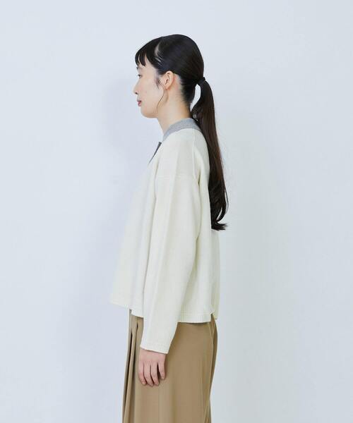 LOISIR（ロワズィール）の「ウール天竺ポロニット（ニット/セーター・レディース・ブラック/オフホワイト・FREE）」の12枚目の写真