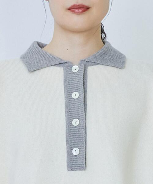 LOISIR（ロワズィール）の「ウール天竺ポロニット（ニット/セーター・レディース・ブラック/オフホワイト・FREE）」の4枚目の写真