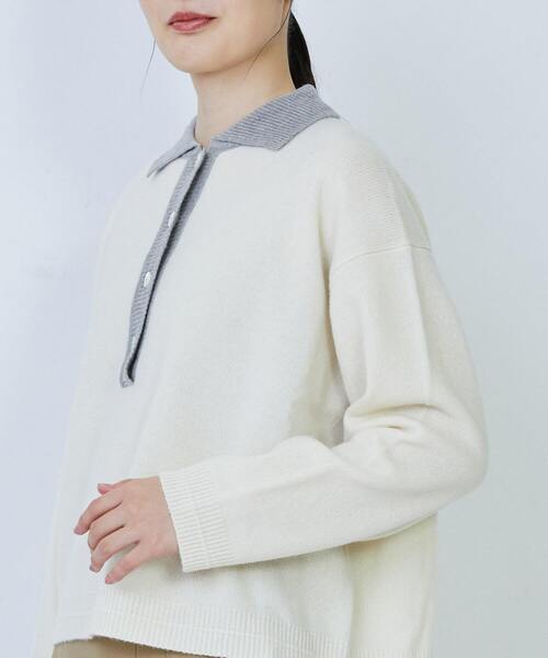 LOISIR（ロワズィール）の「ウール天竺ポロニット（ニット/セーター・レディース・ブラック/オフホワイト・FREE）」の6枚目の写真