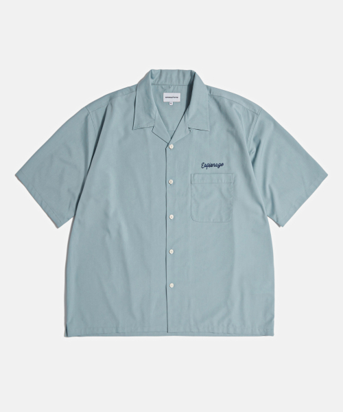 ESPIONAGE(エスピオナジ)の「Script Logo Open Collar S/S Shirt Rusty Blue(シャツ/ブラウス・レディース・その他・LARGE/MEDIUM/X-LARGE)」の1枚目の写真
