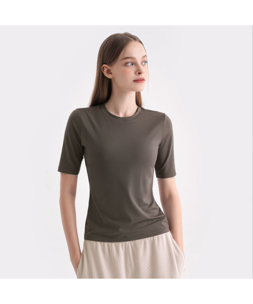 SKULLPIG(スカルピグ)の「SWT25050-03 リアルフレッシュ 5部袖 Tシャツ セピアブラウン(Tシャツ/カットソー・レディース・ブラウン・X-LARGE/2XL/LARGE/SMALL/MEDIUM)」の1枚目の写真