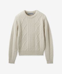フィッシャーマンケーブルウールニットセーター_クリーム
