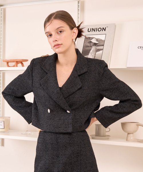ツイードクロップジャケットブラック[T23]