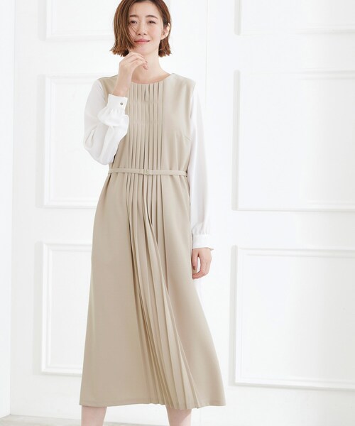 grove(グローブ)の「【手洗いOK】フロントプリーツ袖コンシャスワンピース(ワンピース・レディース・ネイビー/ブラック/ナチュラル・02/03/01/04/05)」の2枚目の写真