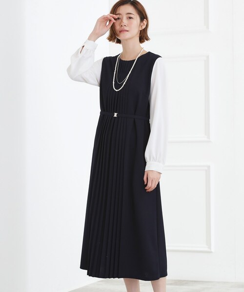 grove(グローブ)の「【手洗いOK】フロントプリーツ袖コンシャスワンピース(ワンピース・レディース・ネイビー/ブラック/ナチュラル・02/03/01/04/05)」の3枚目の写真