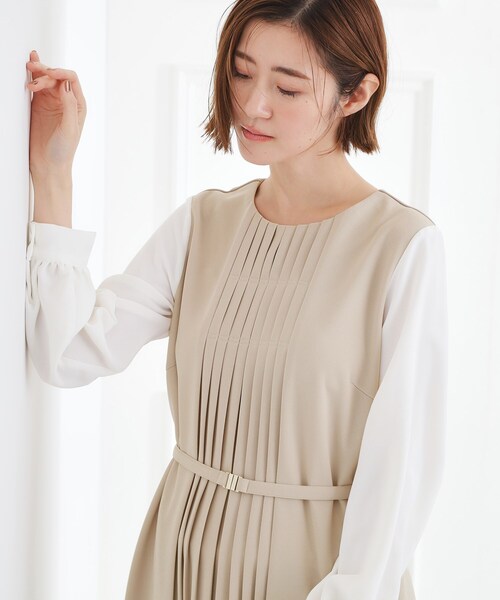 grove(グローブ)の「【手洗いOK】フロントプリーツ袖コンシャスワンピース(ワンピース・レディース・ネイビー/ブラック/ナチュラル・02/03/01/04/05)」の10枚目の写真