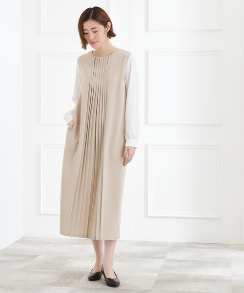grove(グローブ)の「【手洗いOK】フロントプリーツ袖コンシャスワンピース(ワンピース・レディース・ネイビー/ブラック/ナチュラル・02/03/01/04/05)」の12枚目の写真