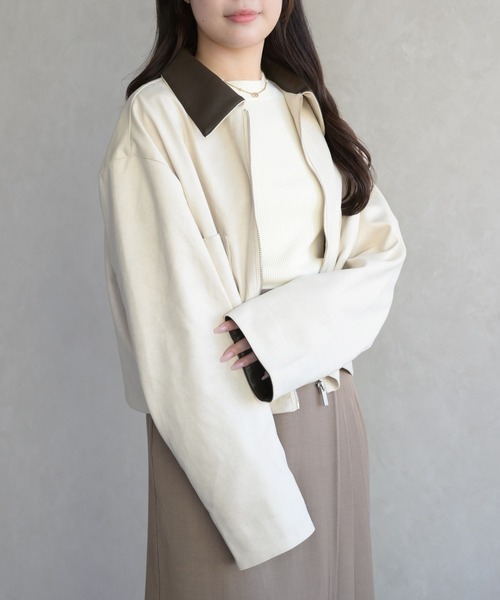 31 Sons de mode（トランテアン　ソン　ドゥ　モード）の「レザーカラーブルゾン（ブルゾン・レディース・アイボリー/ブラウン・ﾌﾘ-）」の2枚目の写真