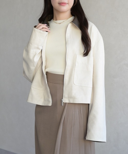 31 Sons de mode（トランテアン　ソン　ドゥ　モード）の「レザーカラーブルゾン（ブルゾン・レディース・アイボリー/ブラウン・ﾌﾘ-）」の3枚目の写真