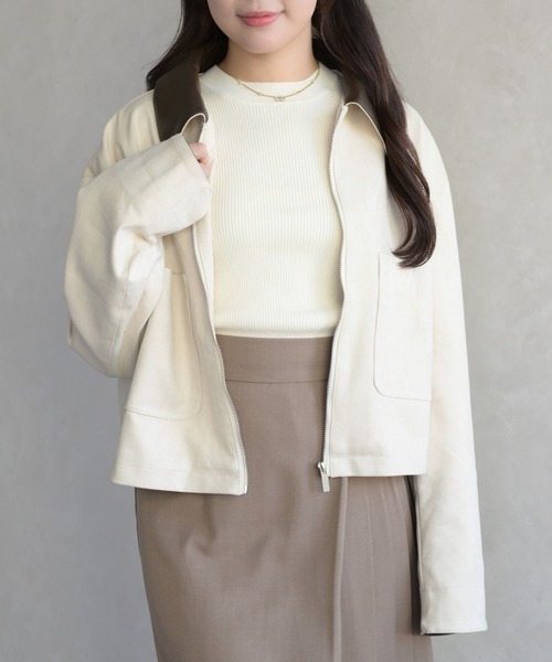 31 Sons de mode（トランテアン　ソン　ドゥ　モード）の「レザーカラーブルゾン（ブルゾン・レディース・アイボリー/ブラウン・ﾌﾘ-）」の4枚目の写真