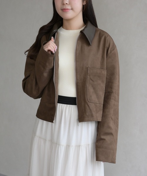 31 Sons de mode（トランテアン　ソン　ドゥ　モード）の「レザーカラーブルゾン（ブルゾン・レディース・アイボリー/ブラウン・ﾌﾘ-）」の5枚目の写真