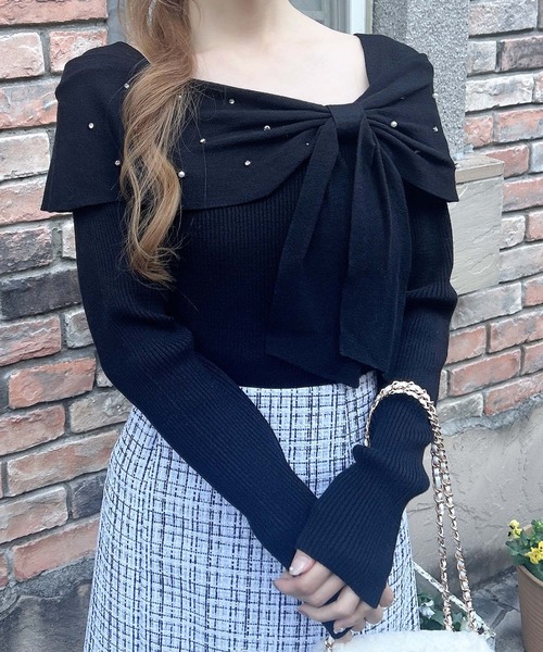 INGNI（イング）の「ビジュー2Wayオフショルニット（ニット/セーター・レディース・オフホワイト/ブラック×ブラック/ブラック×ホワイト/ボルドー・M）」の15枚目の写真