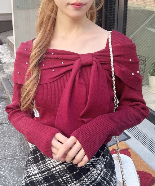 INGNI（イング）の「ビジュー2Wayオフショルニット（ニット/セーター・レディース・オフホワイト/ブラック×ブラック/ブラック×ホワイト/ボルドー・M）」の22枚目の写真