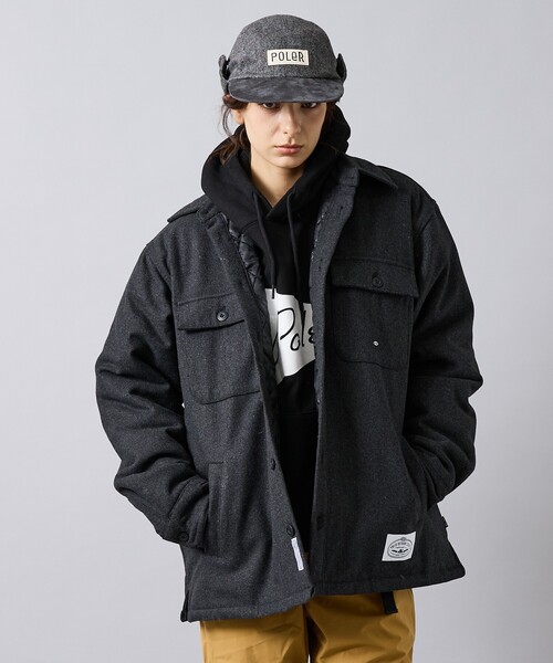 POLeR（ポーラー）の「【POLER / ポーラー】 INSULATED WOOL OVERSHIRT / メルトンウールオーバーシャツジャケット（シャツ/ブラウス・メンズ・ブラック・L/M）」の2枚目の写真