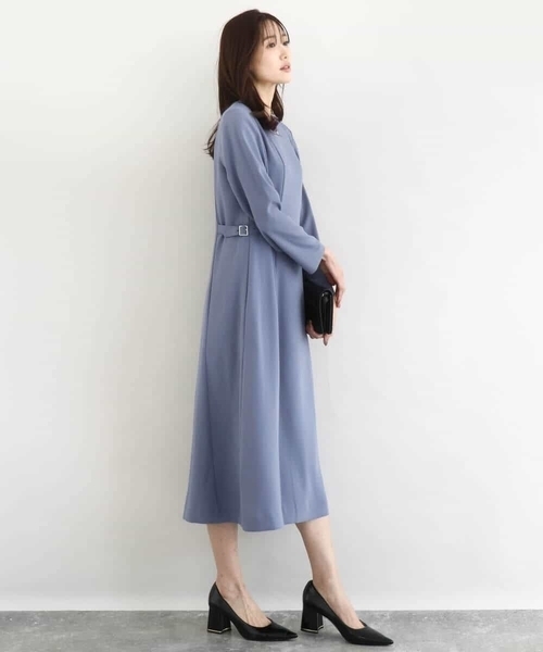 MK MICHEL KLEIN（エムケーミッシェルクラン）の「サテンジョーゼット サイドベルトワンピース/洗える（ワンピース・レディース・ネイビー/ブルー・38）」の5枚目の写真