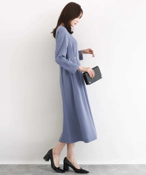 MK MICHEL KLEIN（エムケーミッシェルクラン）の「サテンジョーゼット サイドベルトワンピース/洗える（ワンピース・レディース・ネイビー/ブルー・38）」の6枚目の写真