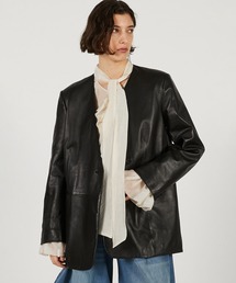 【新品未使用】セントジョン/ウールレーヨンノーカラーコート/レザー/アメリカ製 SENTDALE WOOL セントデールウール ノーカラー ミドル コート