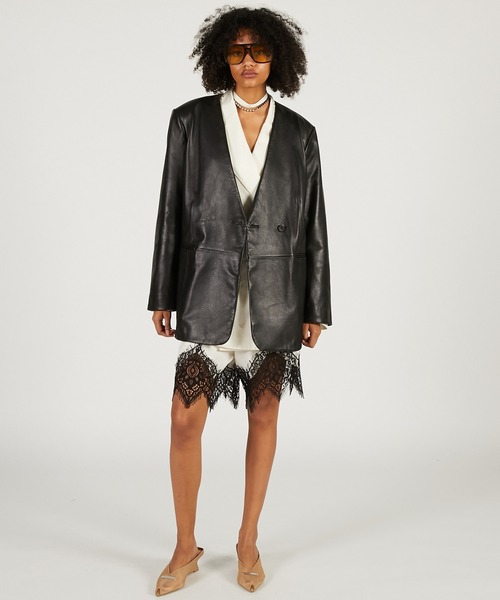 PRANK PROJECT（プランクプロジェクト）の「【2026Spring Pre-Order】ラムレザーノーカラージャケット / Lamb Leather No-Collar Jacket（ノーカラージャケット・レディース・ブラック/ブラウン・FREE）」の6枚目の写真