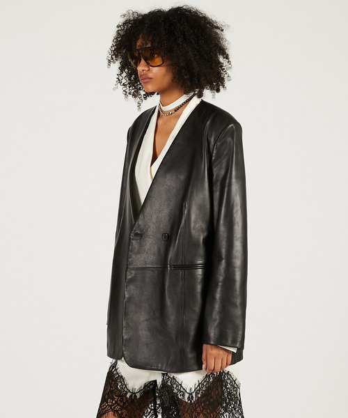 PRANK PROJECT（プランクプロジェクト）の「【2026Spring Pre-Order】ラムレザーノーカラージャケット / Lamb Leather No-Collar Jacket（ノーカラージャケット・レディース・ブラック/ブラウン・FREE）」の10枚目の写真