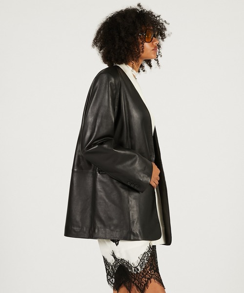 PRANK PROJECT（プランクプロジェクト）の「【2026Spring Pre-Order】ラムレザーノーカラージャケット / Lamb Leather No-Collar Jacket（ノーカラージャケット・レディース・ブラック/ブラウン・FREE）」の12枚目の写真