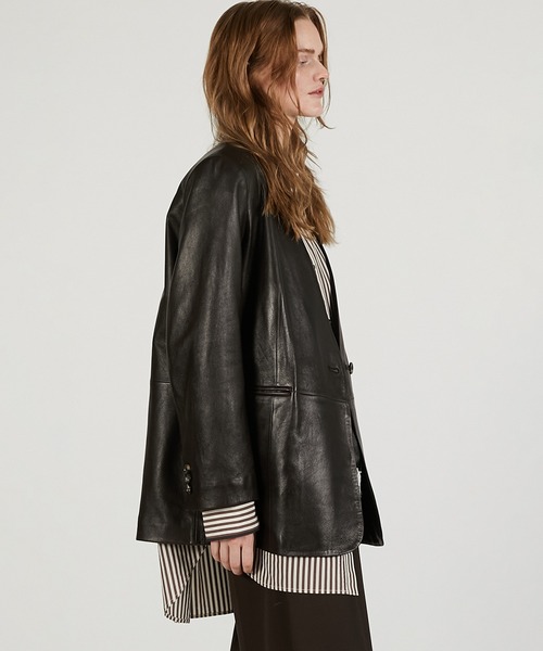 PRANK PROJECT（プランクプロジェクト）の「【2026Spring Pre-Order】ラムレザーノーカラージャケット / Lamb Leather No-Collar Jacket（ノーカラージャケット・レディース・ブラック/ブラウン・FREE）」の16枚目の写真