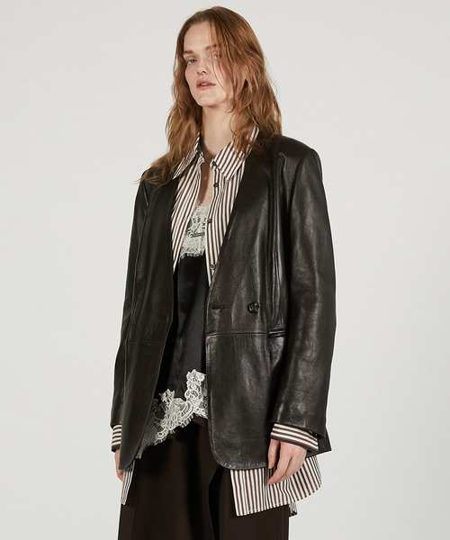 PRANK PROJECT（プランクプロジェクト）の「【2026Spring Pre-Order】ラムレザーノーカラージャケット / Lamb Leather No-Collar Jacket（ノーカラージャケット・レディース・ブラック/ブラウン・FREE）」の14枚目の写真