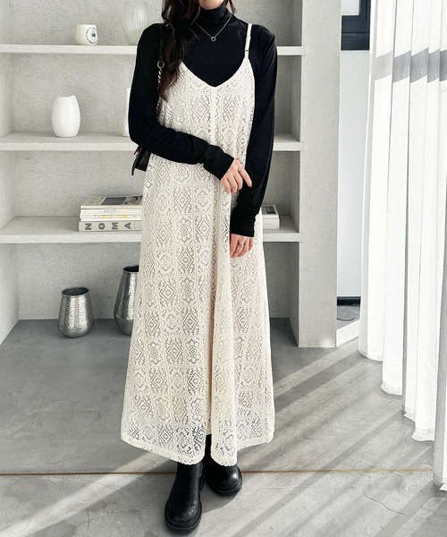 GeeRA（ジーラ）の「春夏のおでかけに♪前後２ＷＡＹパネルレースキャミワンピース（ワンピース・レディース・アイボリー/ブラック・X-LARGE/LARGE/MEDIUM）」の5枚目の写真