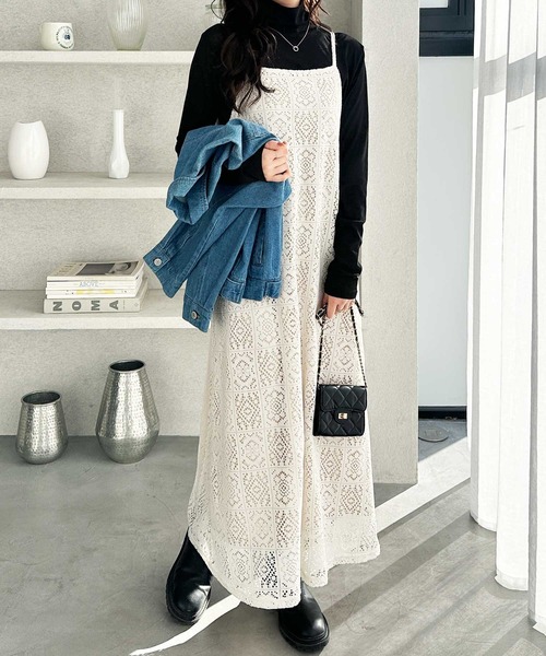 GeeRA（ジーラ）の「春夏のおでかけに♪前後２ＷＡＹパネルレースキャミワンピース（ワンピース・レディース・アイボリー/ブラック・X-LARGE/LARGE/MEDIUM）」の8枚目の写真