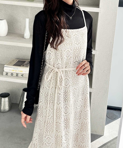 GeeRA（ジーラ）の「春夏のおでかけに♪前後２ＷＡＹパネルレースキャミワンピース（ワンピース・レディース・アイボリー/ブラック・X-LARGE/LARGE/MEDIUM）」の4枚目の写真