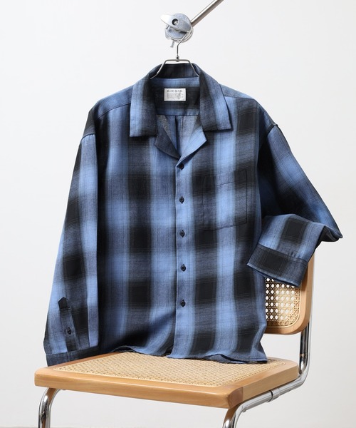 GLOVE HOUSE（グローブハウス）の「GLOVEHOUSE オンブレーチェックオープンカラーシャツ（シャツ/ブラウス・メンズ・ブラック/ブルー/ホワイト・LL/L/M）」の3枚目の写真