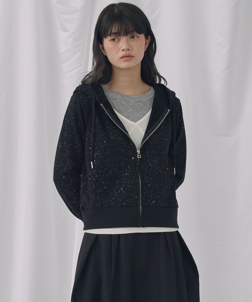 Unblend(アンブレンド)の「【Unblend】ラメ裏毛 ショート丈 ジップパーカー<セットアップ対応>(パーカー・レディース・ブラック/杢グレー/ブラウン・FREE)」の1枚目の写真