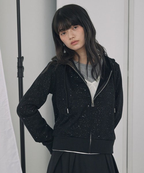 Unblend(アンブレンド)の「【Unblend】ラメ裏毛 ショート丈 ジップパーカー<セットアップ対応>(パーカー・レディース・ブラック/杢グレー/ブラウン・FREE)」の17枚目の写真