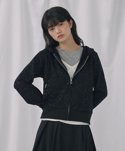 Unblend(アンブレンド)の「【Unblend】ラメ裏毛 ショート丈 ジップパーカー<セットアップ対応>(パーカー・レディース・ブラック/杢グレー/ブラウン・FREE)」の19枚目の写真