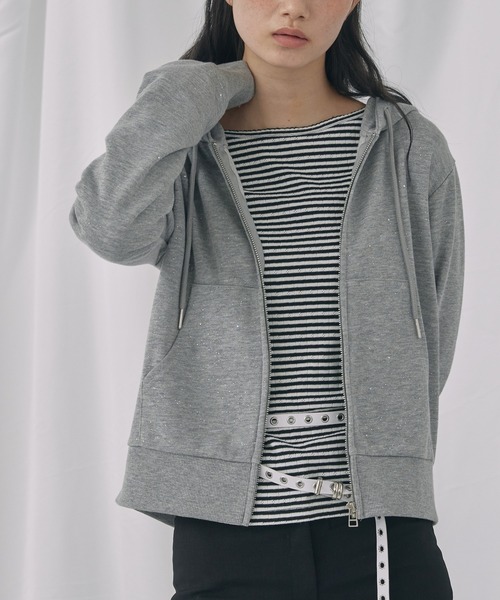 Unblend(アンブレンド)の「【Unblend】ラメ裏毛 ショート丈 ジップパーカー<セットアップ対応>(パーカー・レディース・ブラック/杢グレー/ブラウン・FREE)」の13枚目の写真