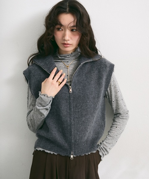 ハイネックジップアップニットベスト（ベスト）｜Lutim by u