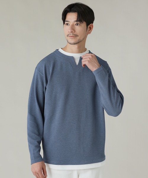 Buyer's Select/フクレジャガードキーネックフェイクレイヤード長袖T