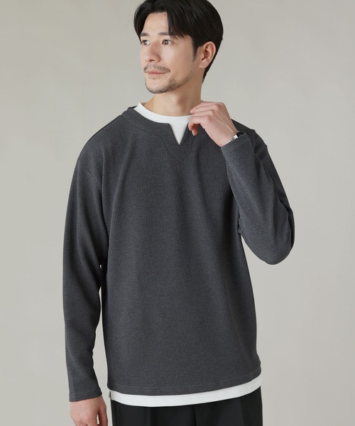 LIL VENDARS(リルヴェンダース)の「Buyer's Select/フクレジャガードキーネックフェイクレイヤード長袖Tシャツ(Tシャツ/カットソー・メンズ・ブルー/スミクロ/ライトグレー/ブラウン・M/L/LL)」の5枚目の写真