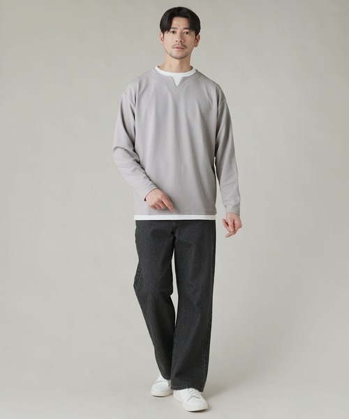 LIL VENDARS(リルヴェンダース)の「Buyer's Select/フクレジャガードキーネックフェイクレイヤード長袖Tシャツ(Tシャツ/カットソー・メンズ・ブルー/スミクロ/ライトグレー/ブラウン・M/L/LL)」の14枚目の写真