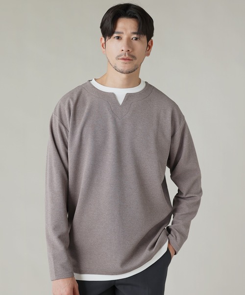 LIL VENDARS(リルヴェンダース)の「Buyer's Select/フクレジャガードキーネックフェイクレイヤード長袖Tシャツ(Tシャツ/カットソー・メンズ・ブルー/スミクロ/ライトグレー/ブラウン・M/L/LL)」の16枚目の写真