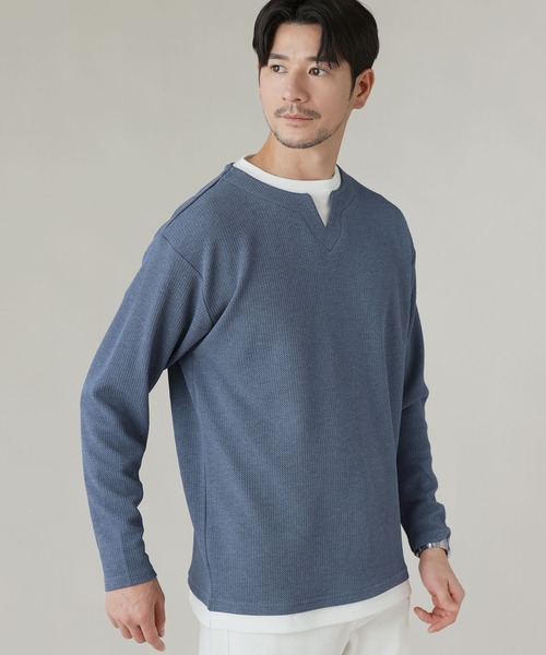 LIL VENDARS(リルヴェンダース)の「Buyer's Select/フクレジャガードキーネックフェイクレイヤード長袖Tシャツ(Tシャツ/カットソー・メンズ・ブルー/スミクロ/ライトグレー/ブラウン・M/L/LL)」の21枚目の写真