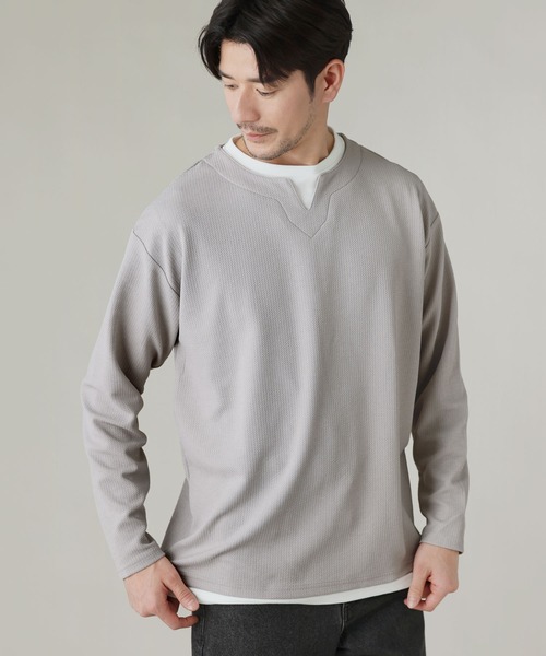 LIL VENDARS(リルヴェンダース)の「Buyer's Select/フクレジャガードキーネックフェイクレイヤード長袖Tシャツ(Tシャツ/カットソー・メンズ・ブルー/スミクロ/ライトグレー/ブラウン・M/L/LL)」の11枚目の写真