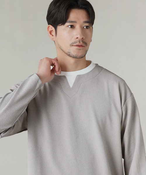LIL VENDARS(リルヴェンダース)の「Buyer's Select/フクレジャガードキーネックフェイクレイヤード長袖Tシャツ(Tシャツ/カットソー・メンズ・ブルー/スミクロ/ライトグレー/ブラウン・M/L/LL)」の12枚目の写真